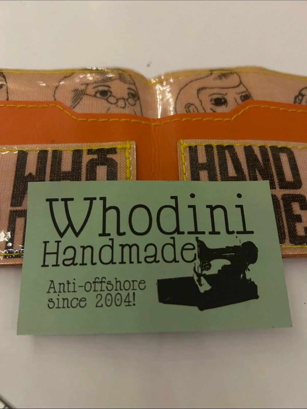 Orange Leather Card Holder with Illustrated Dwarves